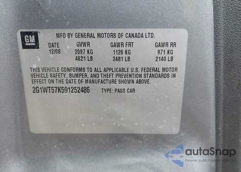 2009 Chevrolet Impala Lt from USA, damaged, VIN 2G1WT57K591252486